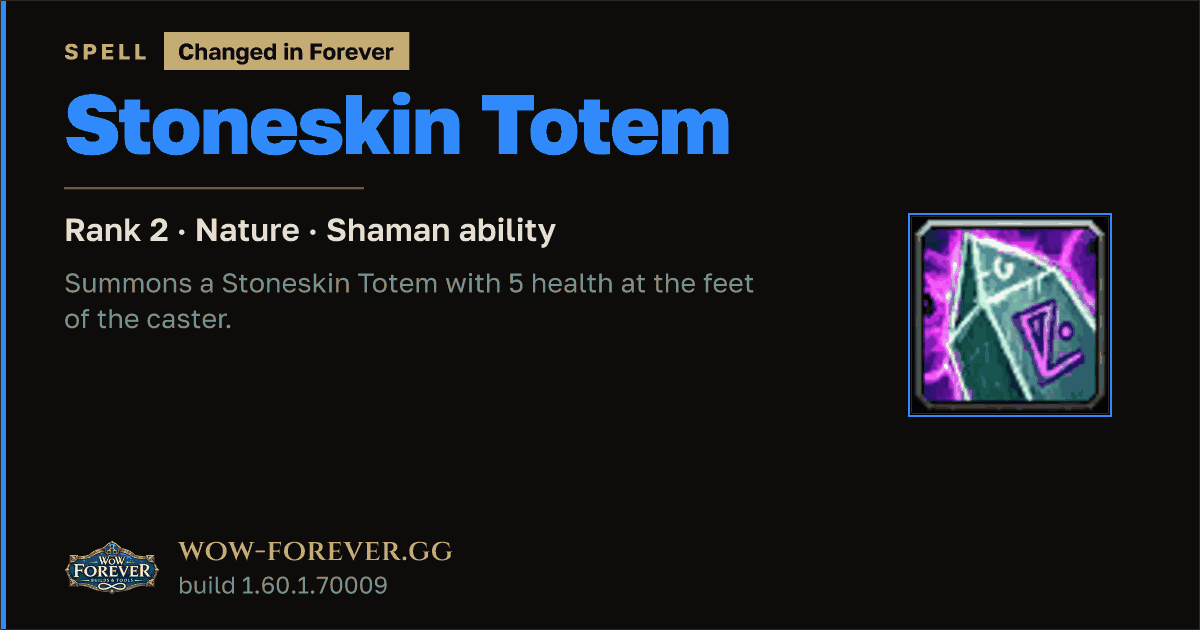 The preview card for Stoneskin Totem (Rank 2) - Shaman Spell