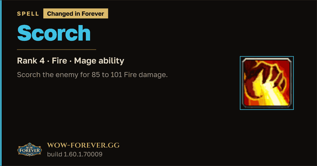 The preview card for Scorch (Rank 4) - Mage Spell