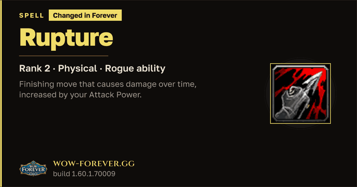 The preview card for Rupture (Rank 2) - Rogue Spell