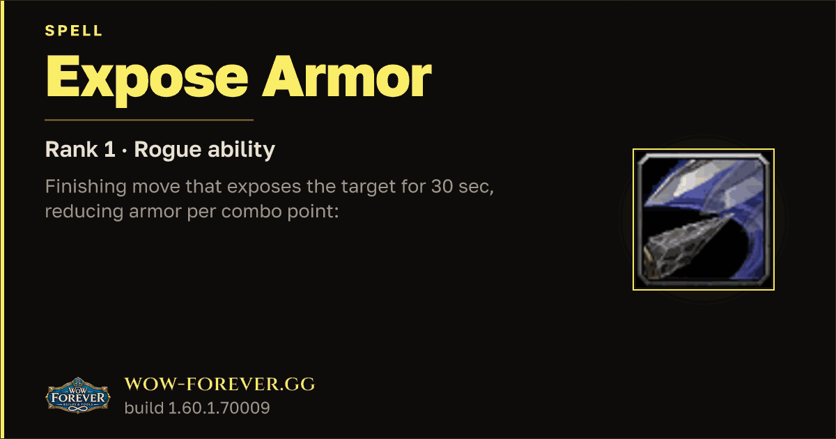 The preview card for Expose Armor (Rank 1) - Rogue Spell