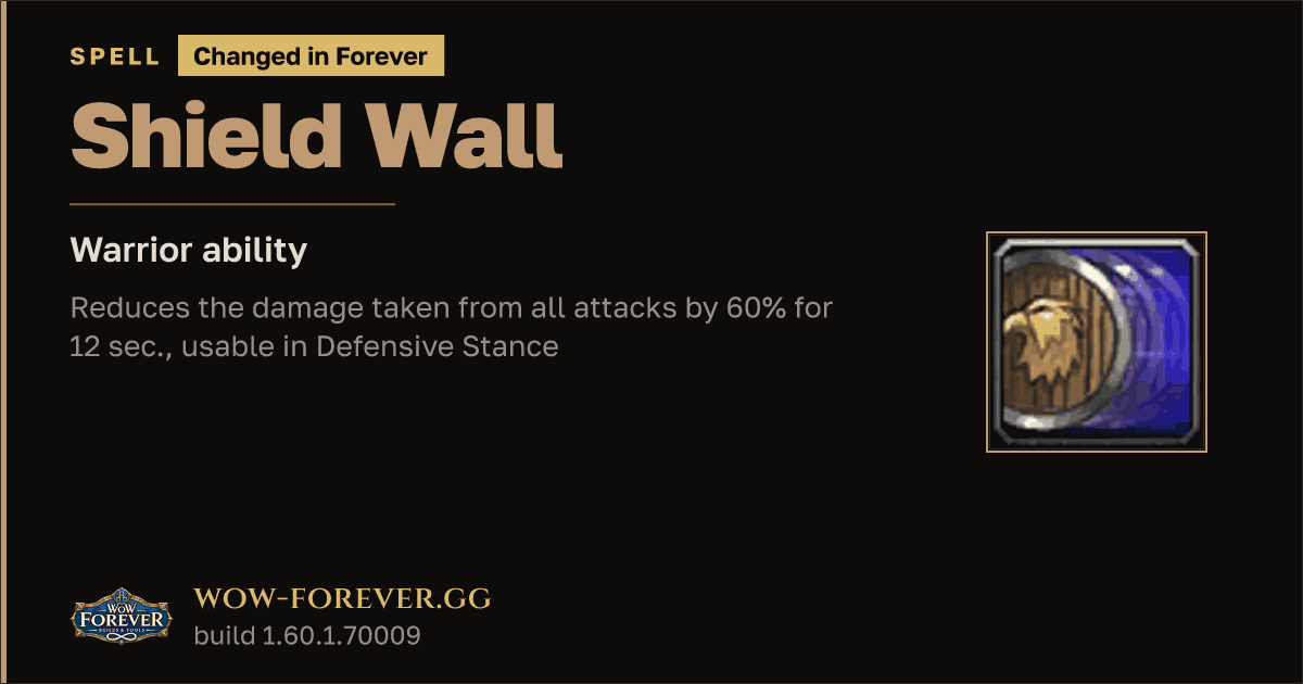 The preview card for Shield Wall - Warrior Spell