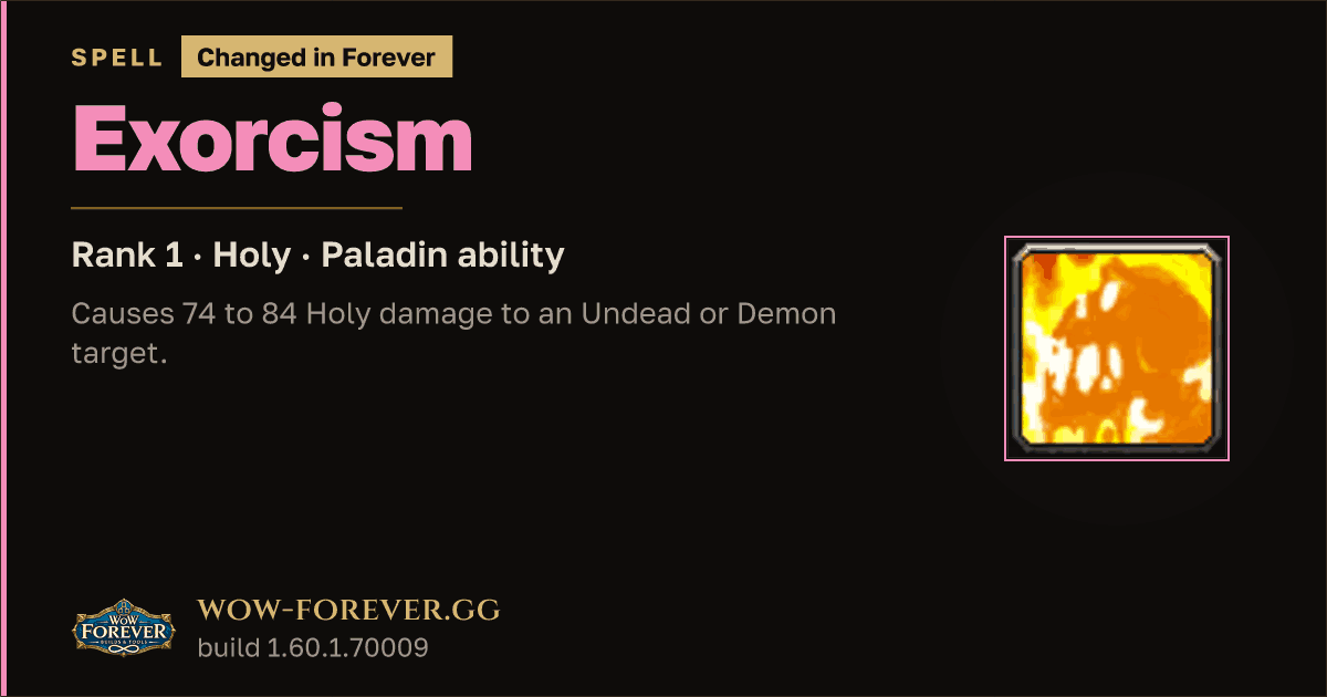 The preview card for Exorcism (Rank 1) - Paladin Spell