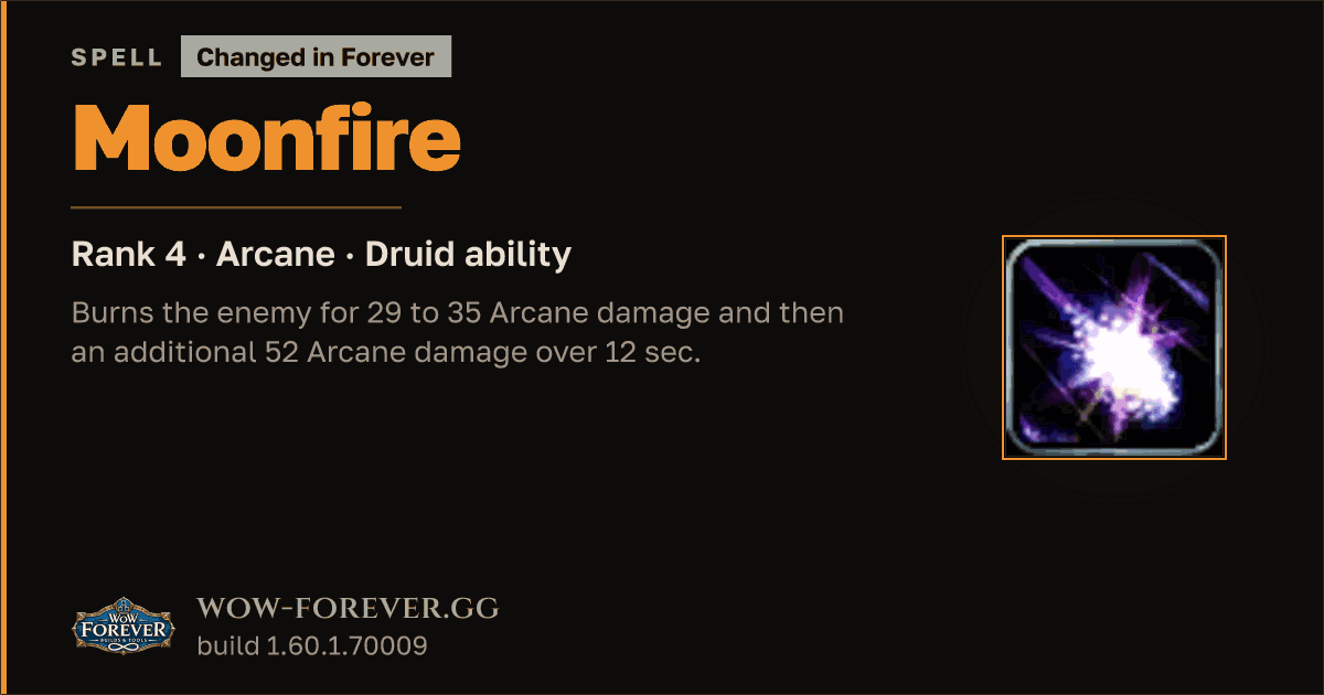 The preview card for Moonfire (Rank 4) - Druid Spell