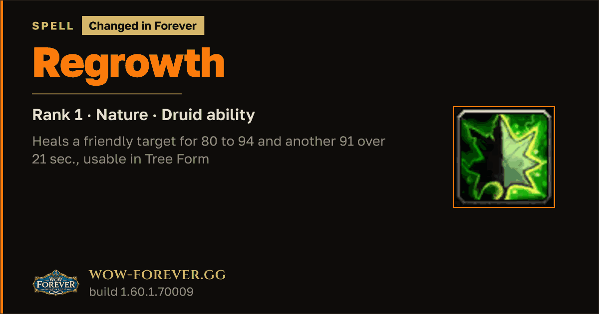 The preview card for Regrowth (Rank 1) - Druid Spell