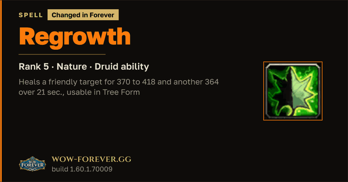 The preview card for Regrowth (Rank 5) - Druid Spell