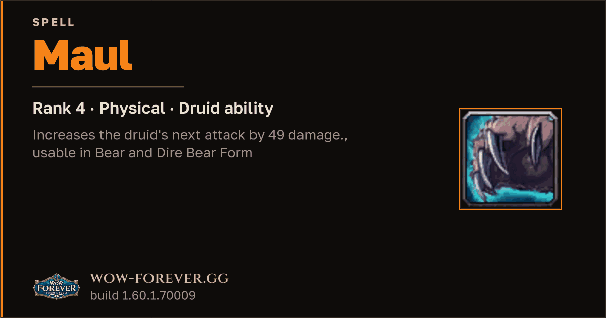 The preview card for Maul (Rank 4) - Druid Spell