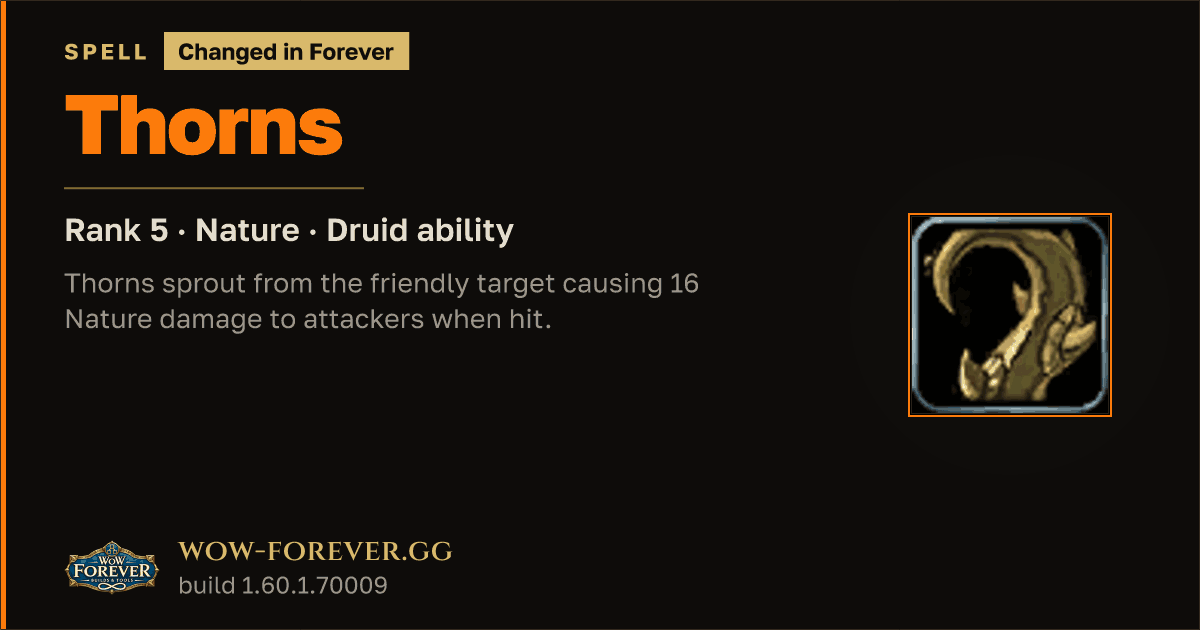The preview card for Thorns (Rank 5) - Druid Spell