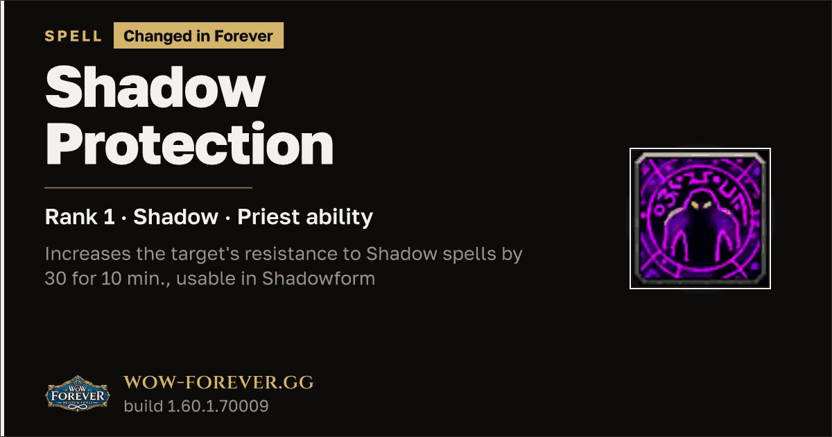 The preview card for Shadow Protection (Rank 1) - Priest Spell