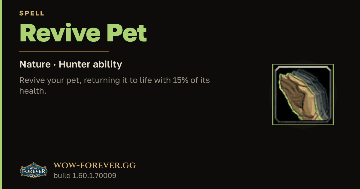 The preview card for Revive Pet - Hunter Spell