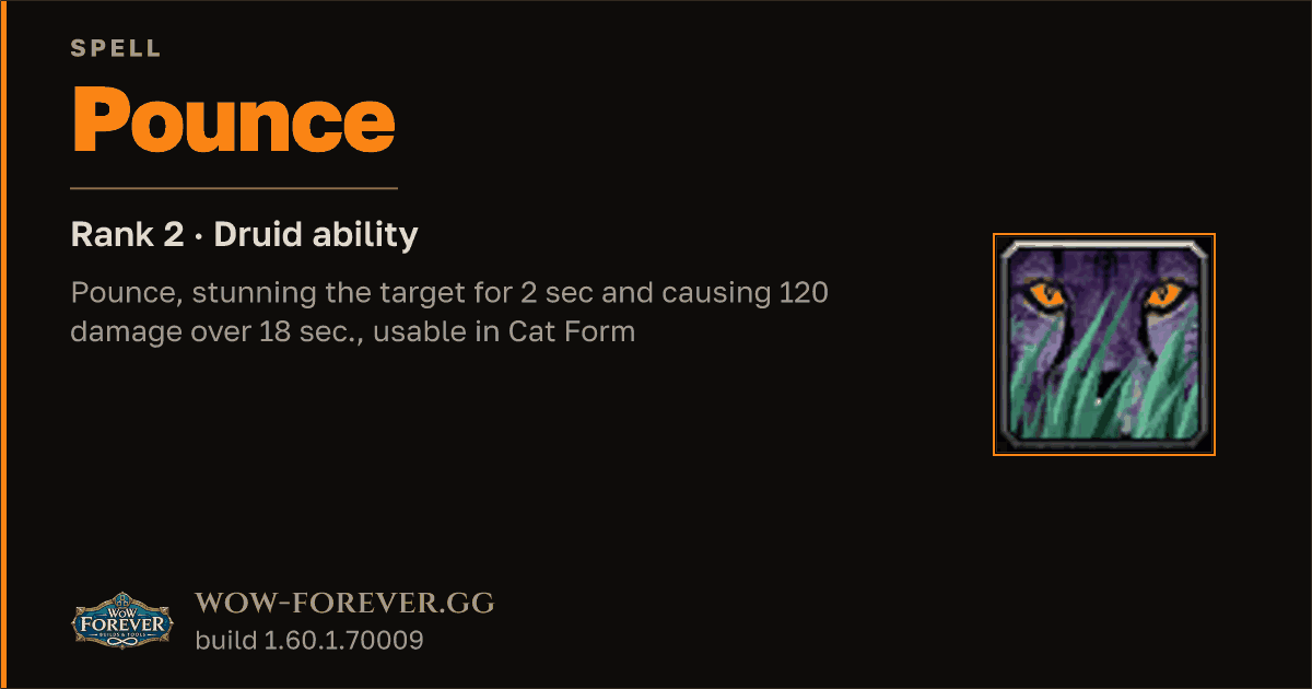 The preview card for Pounce (Rank 2) - Druid Spell
