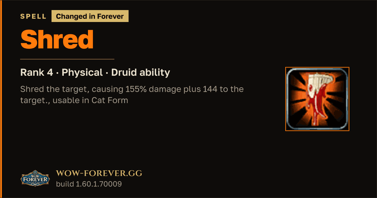 The preview card for Shred (Rank 4) - Druid Spell
