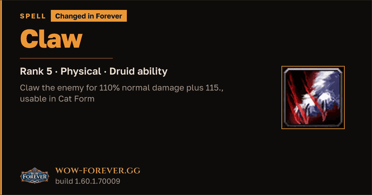 The preview card for Claw (Rank 5) - Druid Spell