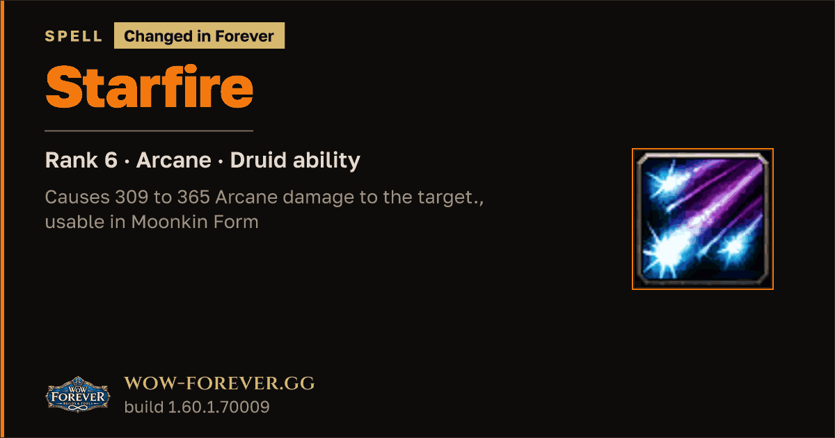 The preview card for Starfire (Rank 6) - Druid Spell
