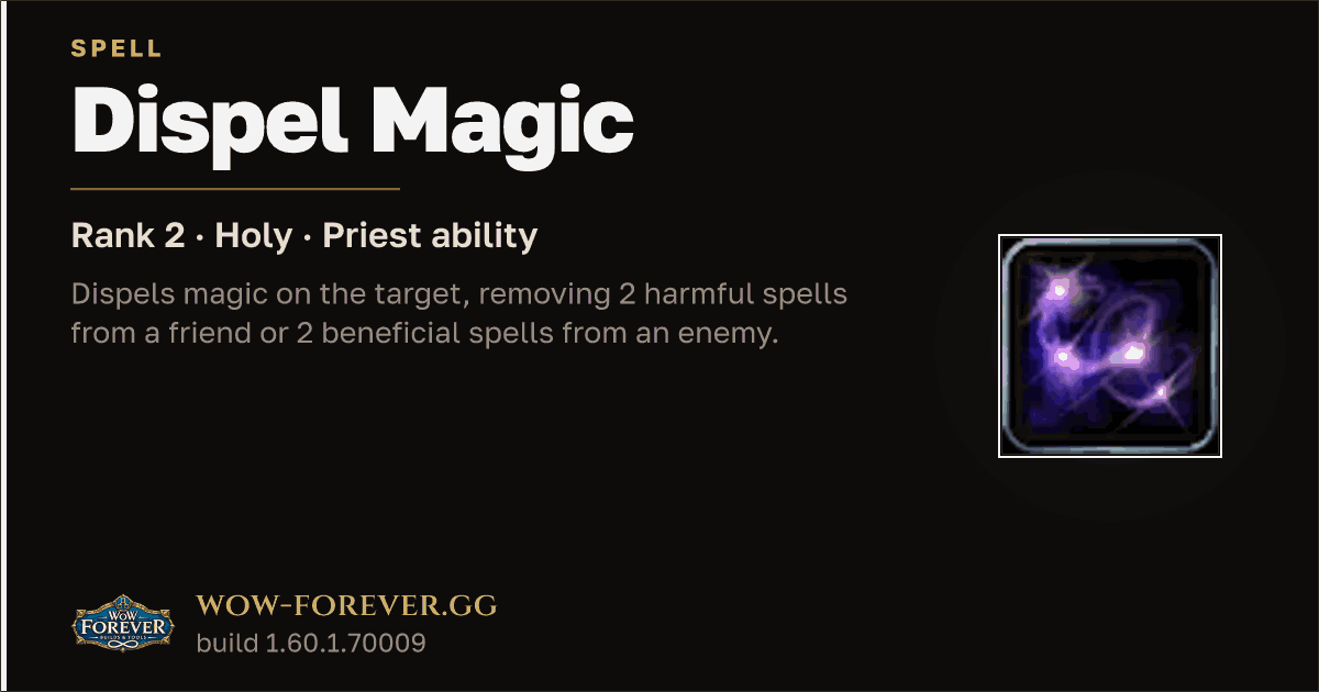 The preview card for Dispel Magic (Rank 2) - Priest Spell
