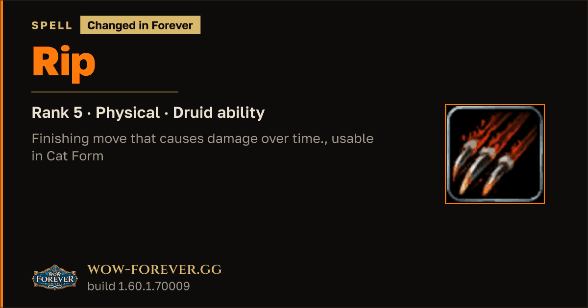 The preview card for Rip (Rank 5) - Druid Spell