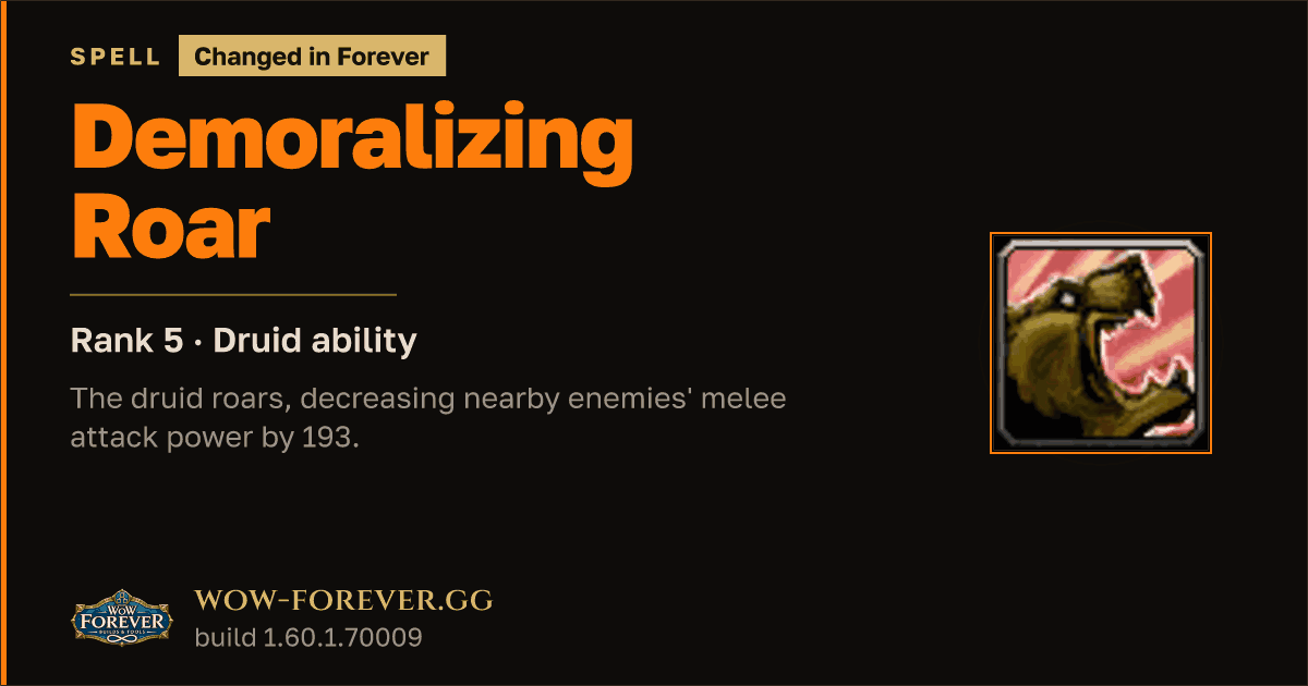 The preview card for Demoralizing Roar (Rank 5) - Druid Spell