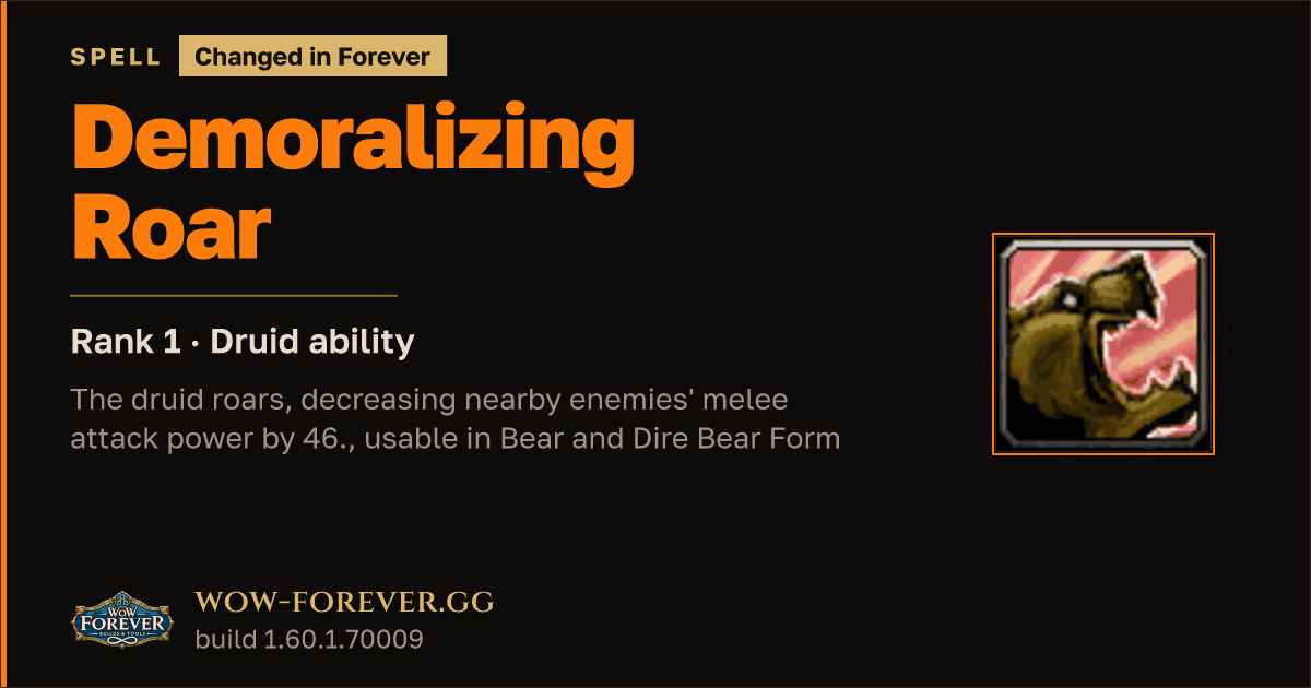 The preview card for Demoralizing Roar (Rank 1) - Druid Spell