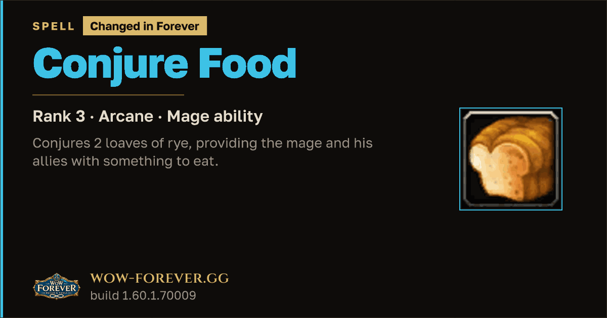 The preview card for Conjure Food (Rank 3) - Mage Spell