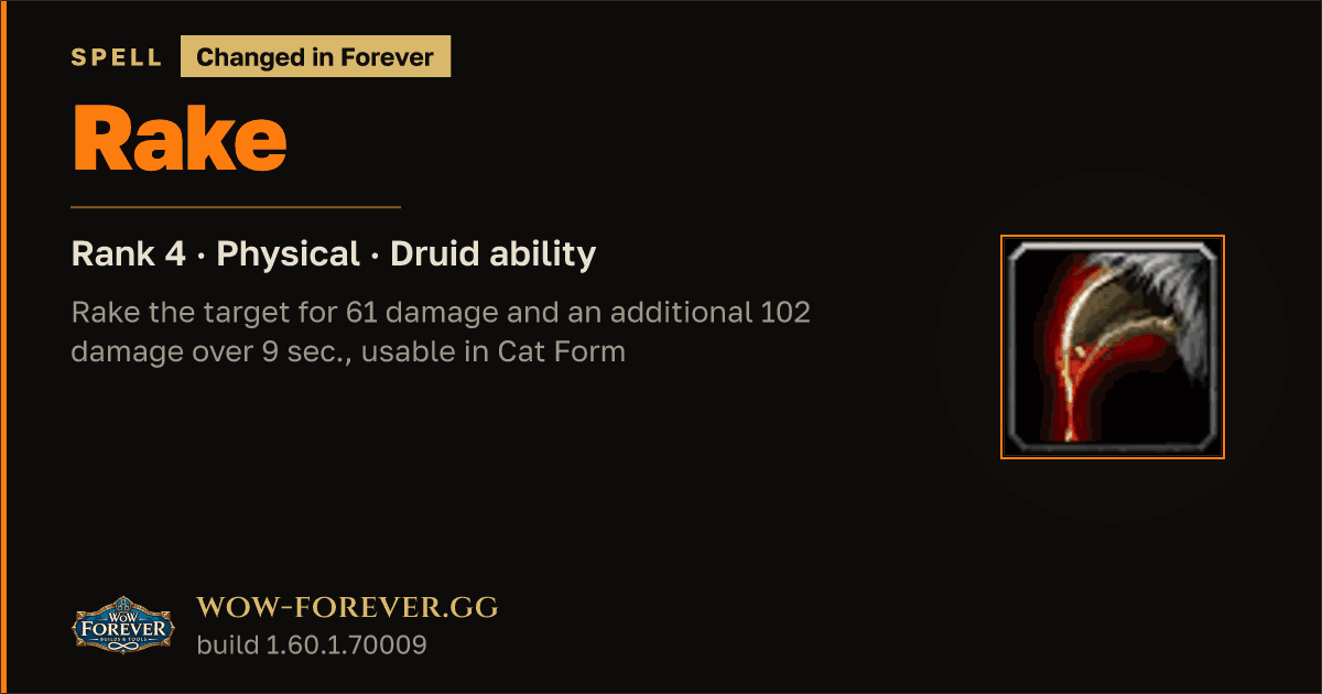 The preview card for Rake (Rank 4) - Druid Spell