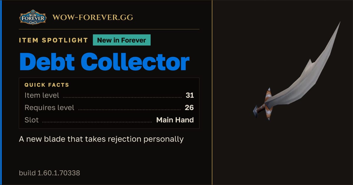 The preview card for Debt Collector in WoW Forever: Spell Recovery Sword