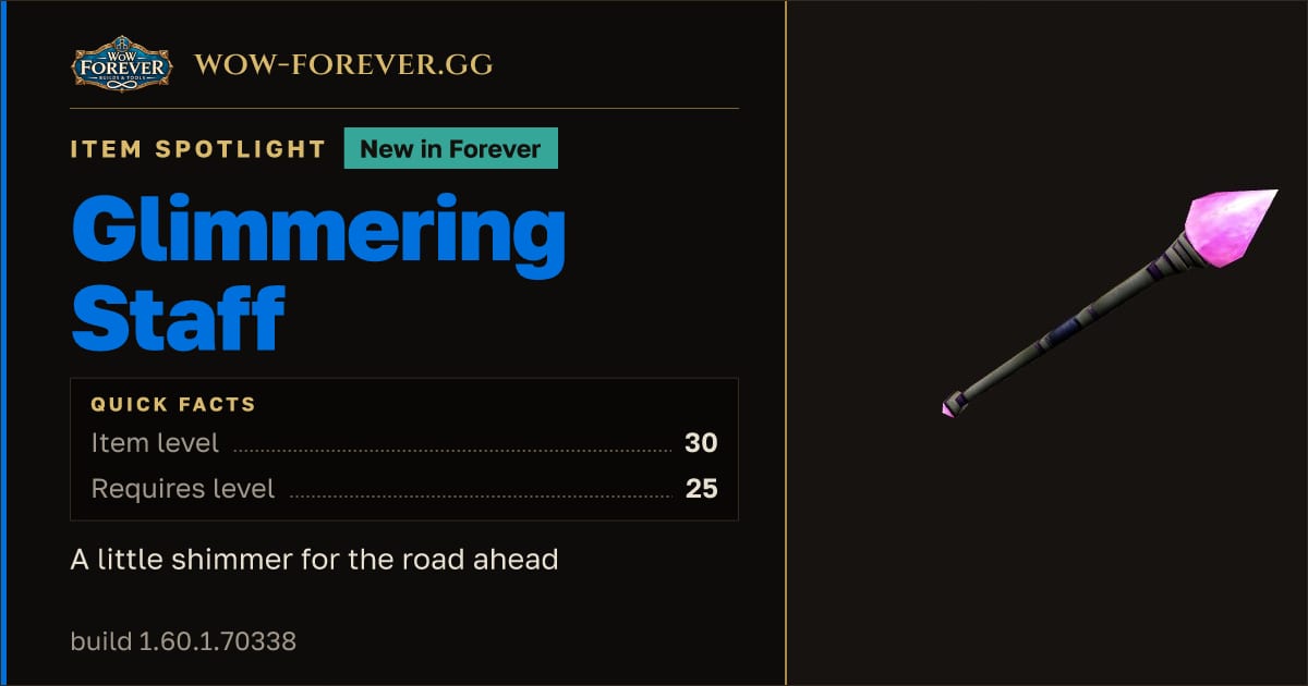 The preview card for Glimmering Staff in WoW Forever: An Enchanter's Staff