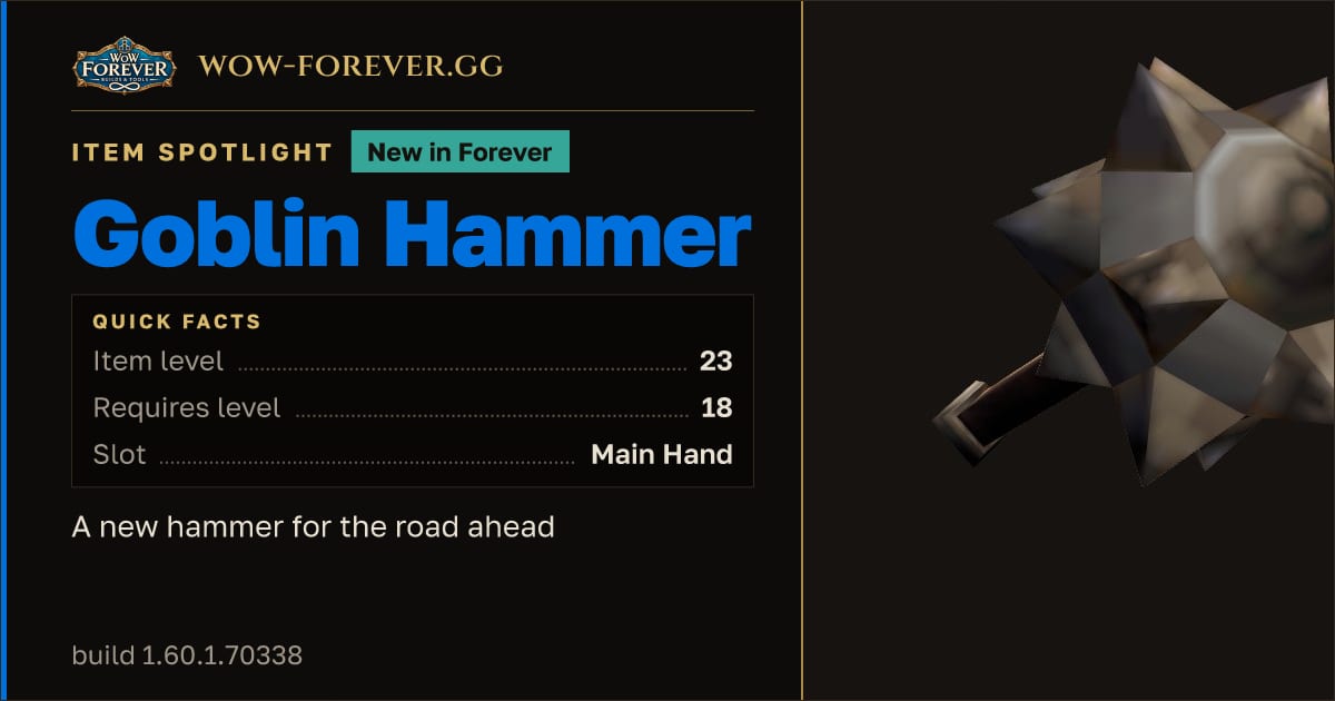 The preview card for Goblin Hammer in WoW Forever: A Rare Main Hand