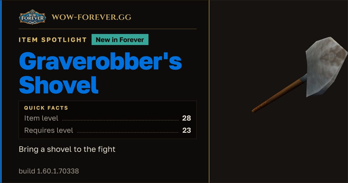 The preview card for Graverobber's Shovel in WoW Forever: An Undead-Fighting Mace
