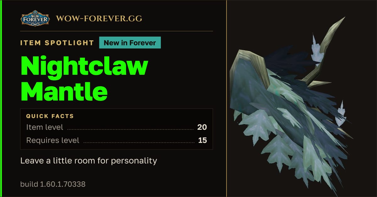 The preview card for Nightclaw Mantle in WoW Forever: Cosmetic Shoulders