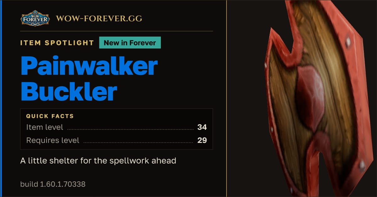 The preview card for Painwalker Buckler in WoW Forever: A Healer's Shield