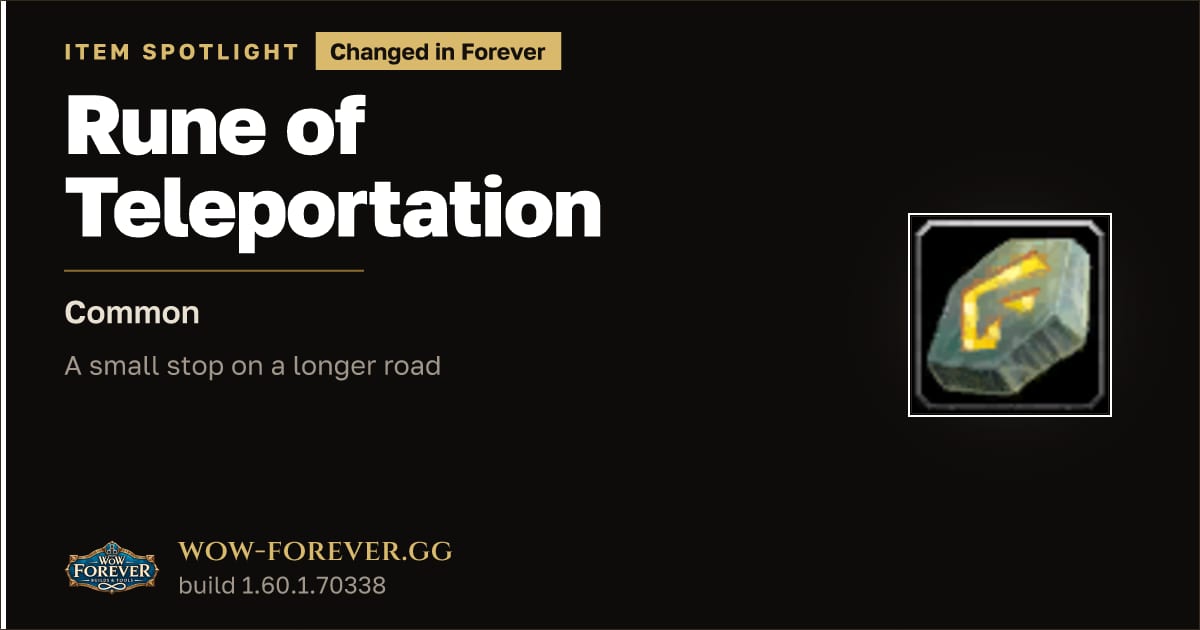 The preview card for Rune of Teleportation in WoW Forever: Vendor Reagent