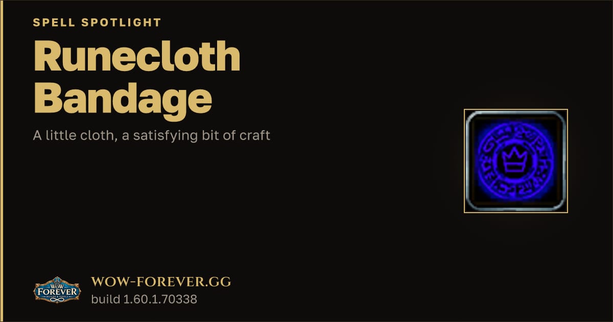 The preview card for Runecloth Bandage in WoW Forever: First Aid Crafting