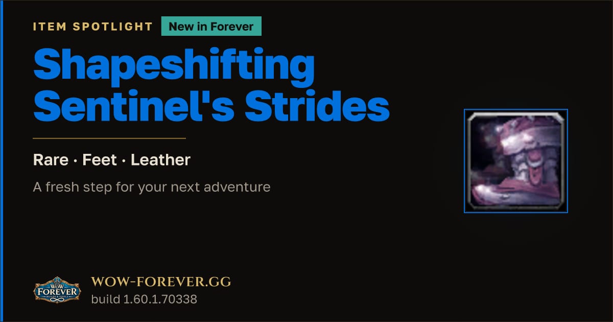The preview card for Shapeshifting Sentinel's Strides in WoW Forever