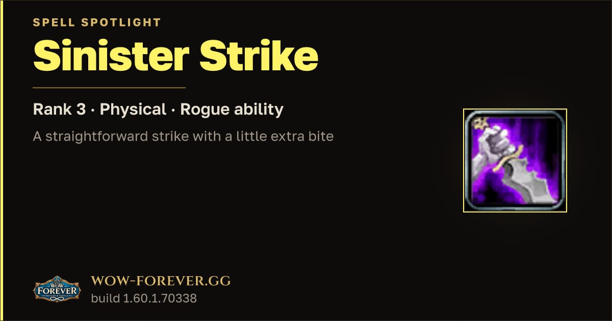 The preview card for Sinister Strike in WoW Forever: Rogue Melee Ability