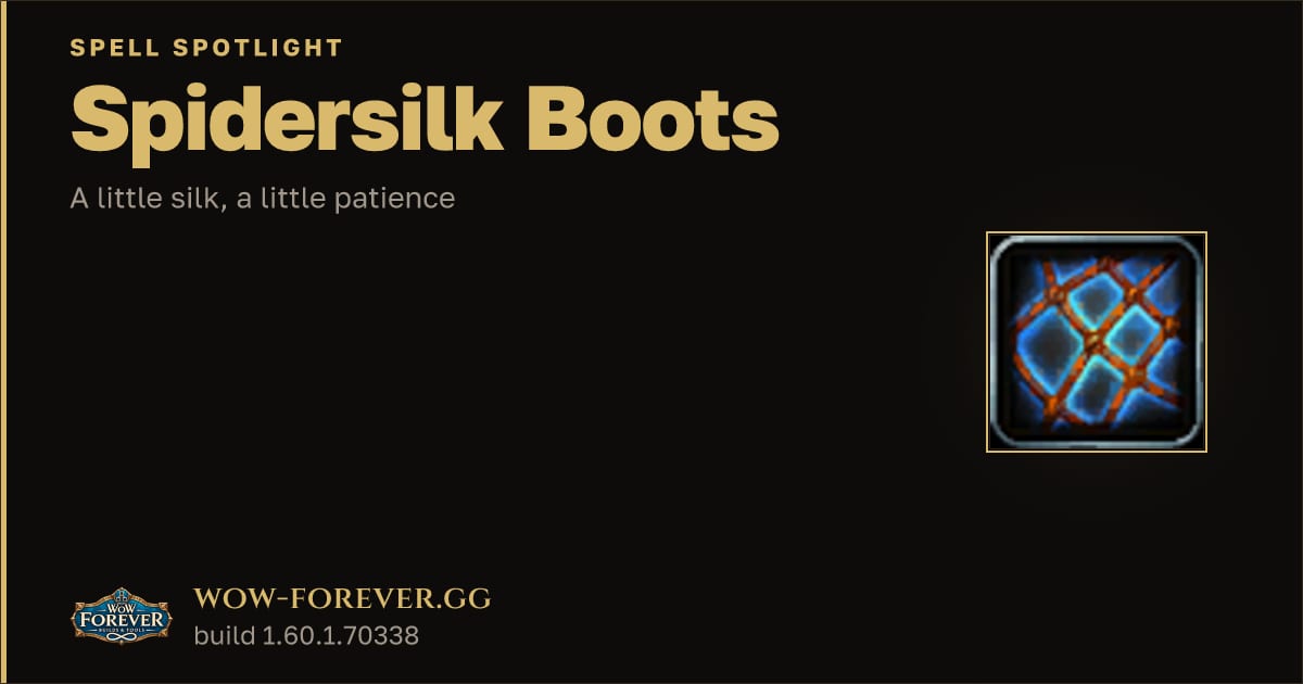 The preview card for Spidersilk Boots in WoW Forever: Tailoring Recipe