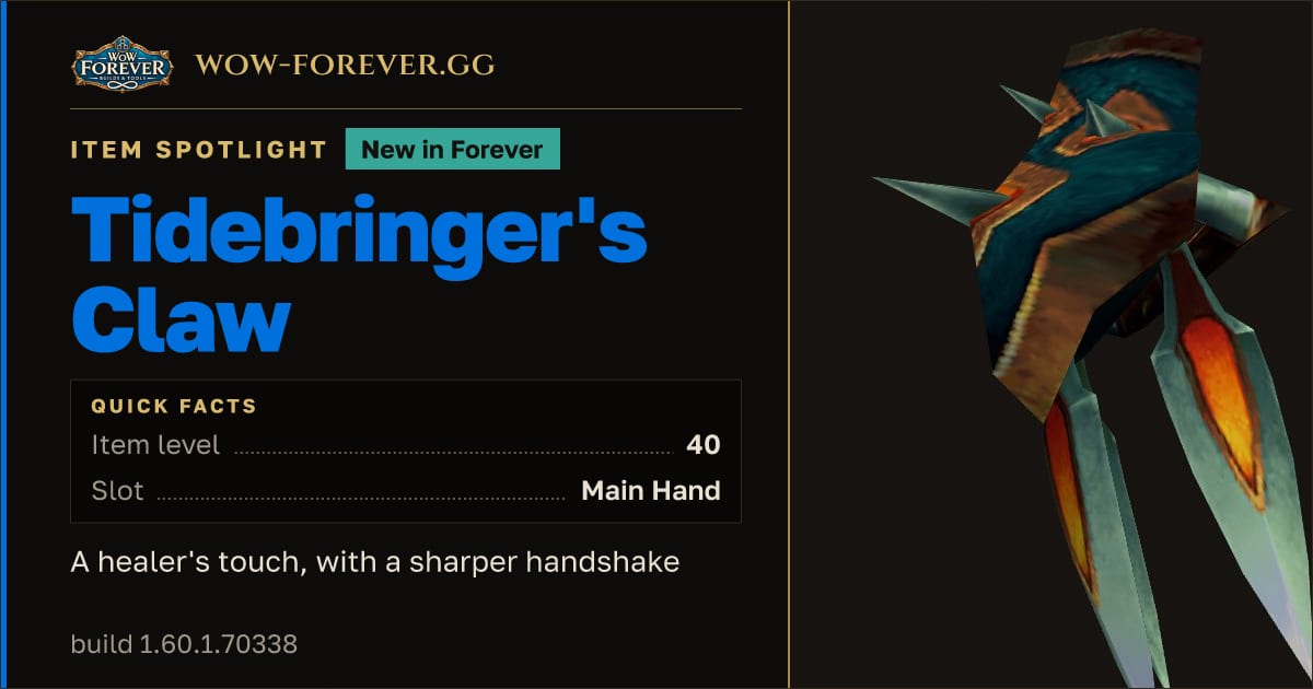 The preview card for Tidebringer's Claw in WoW Forever: A Healing Fist