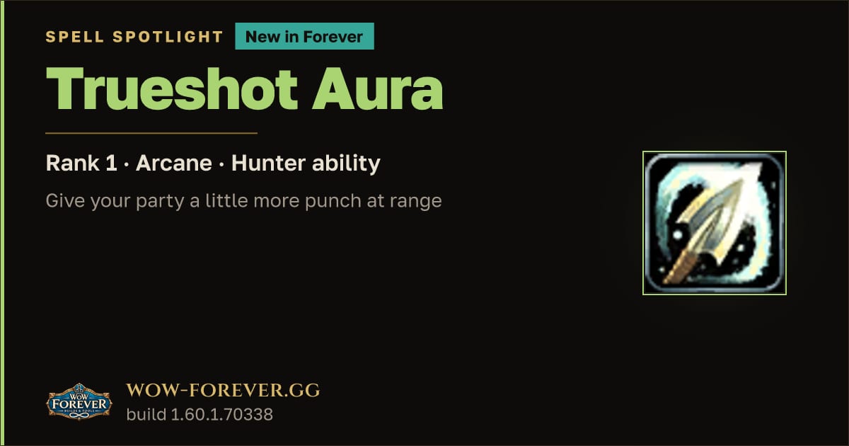 The preview card for Trueshot Aura in WoW Forever: Ranged Party Support