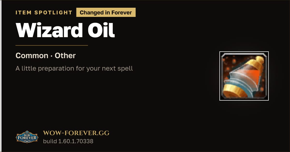 The preview card for Wizard Oil in WoW Forever: Spellcasting Weapon Oil
