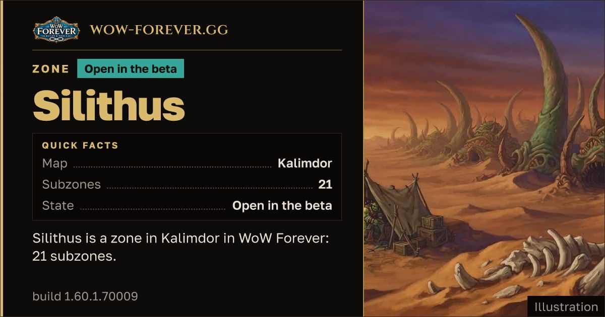 The preview card for Silithus - Zone in Kalimdor