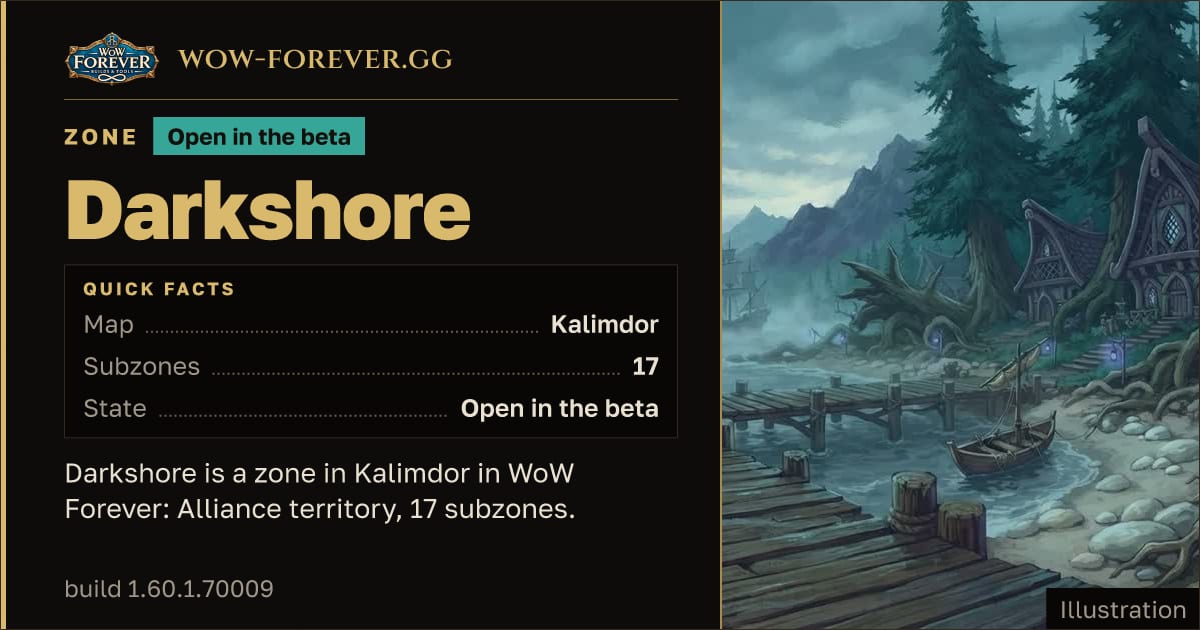 The preview card for Darkshore - Zone in Kalimdor