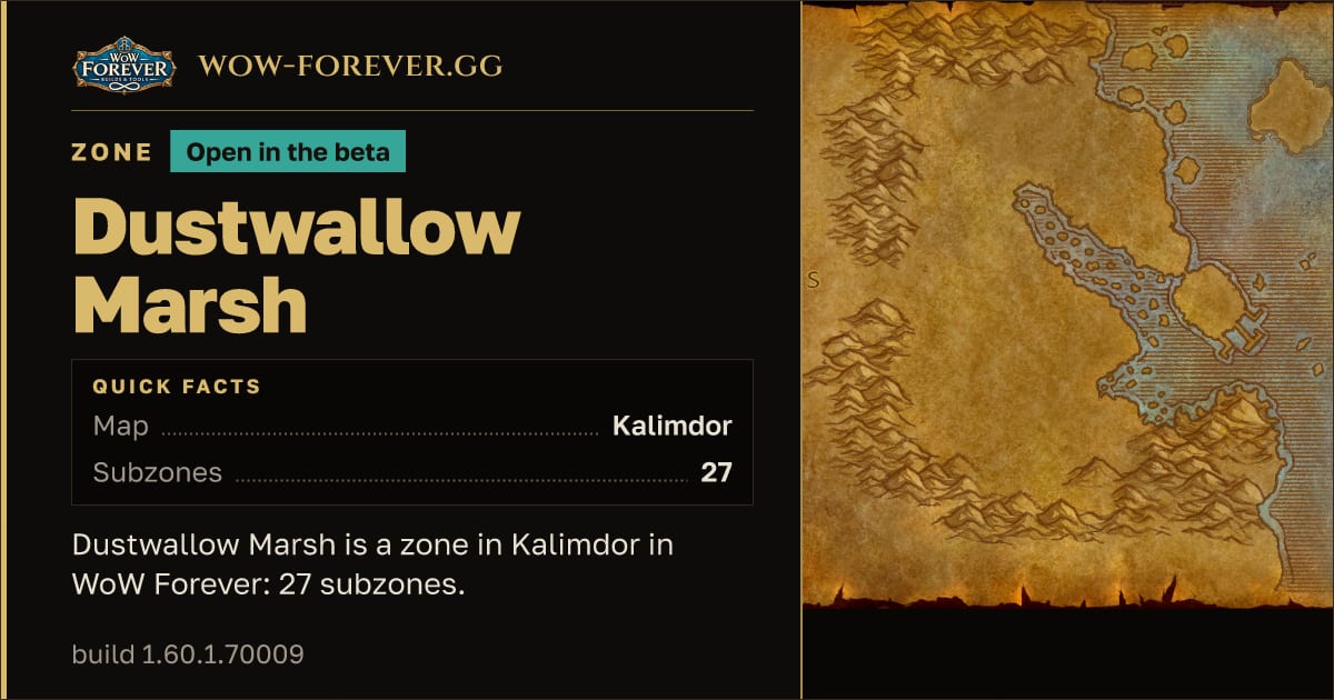 The preview card for Dustwallow Marsh - Zone in Kalimdor
