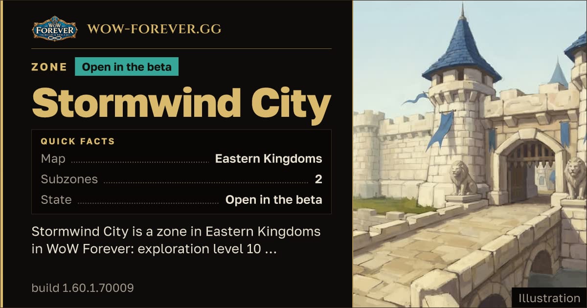 The preview card for Stormwind City - Zone in Eastern Kingdoms