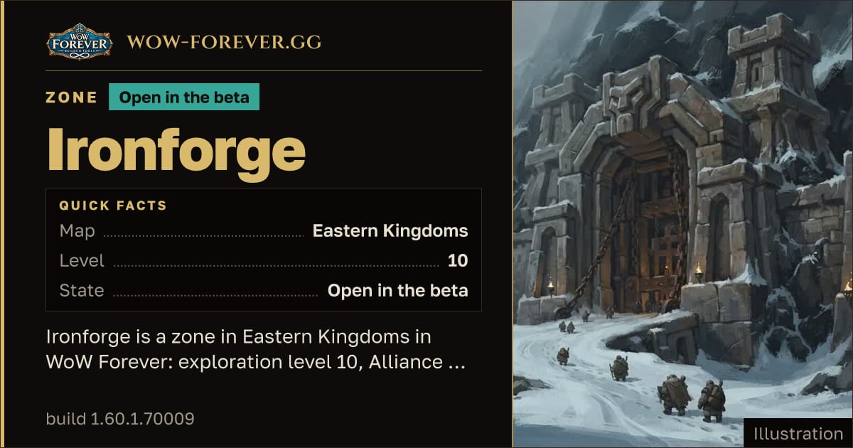 The preview card for Ironforge - Zone in Eastern Kingdoms