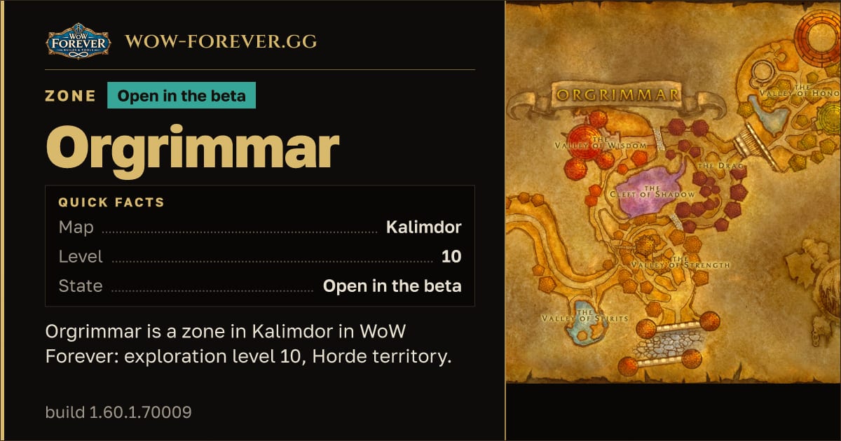 The preview card for Orgrimmar - Zone in Kalimdor