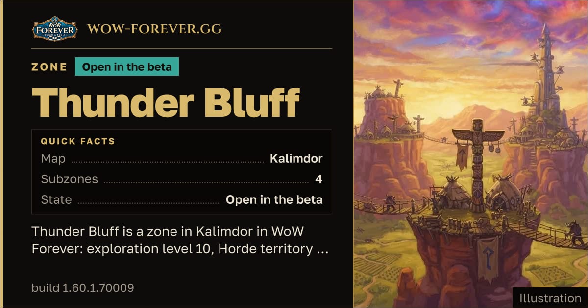 The preview card for Thunder Bluff - Zone in Kalimdor