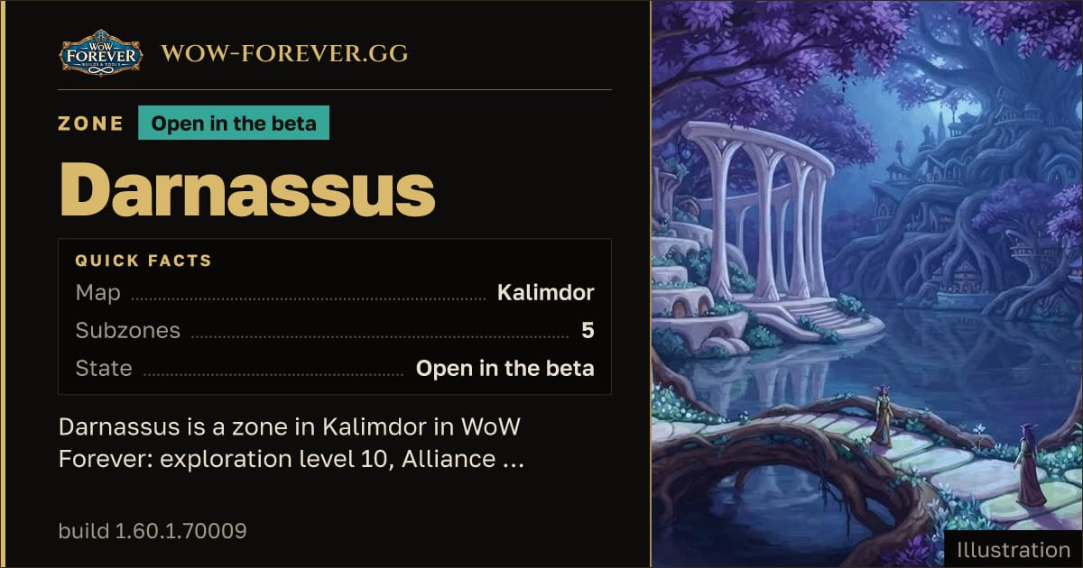 The preview card for Darnassus - Zone in Kalimdor