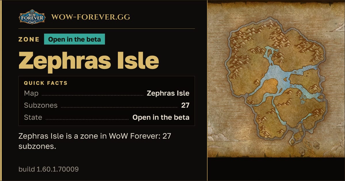 The preview card for Zephras Isle - WoW Forever Zone