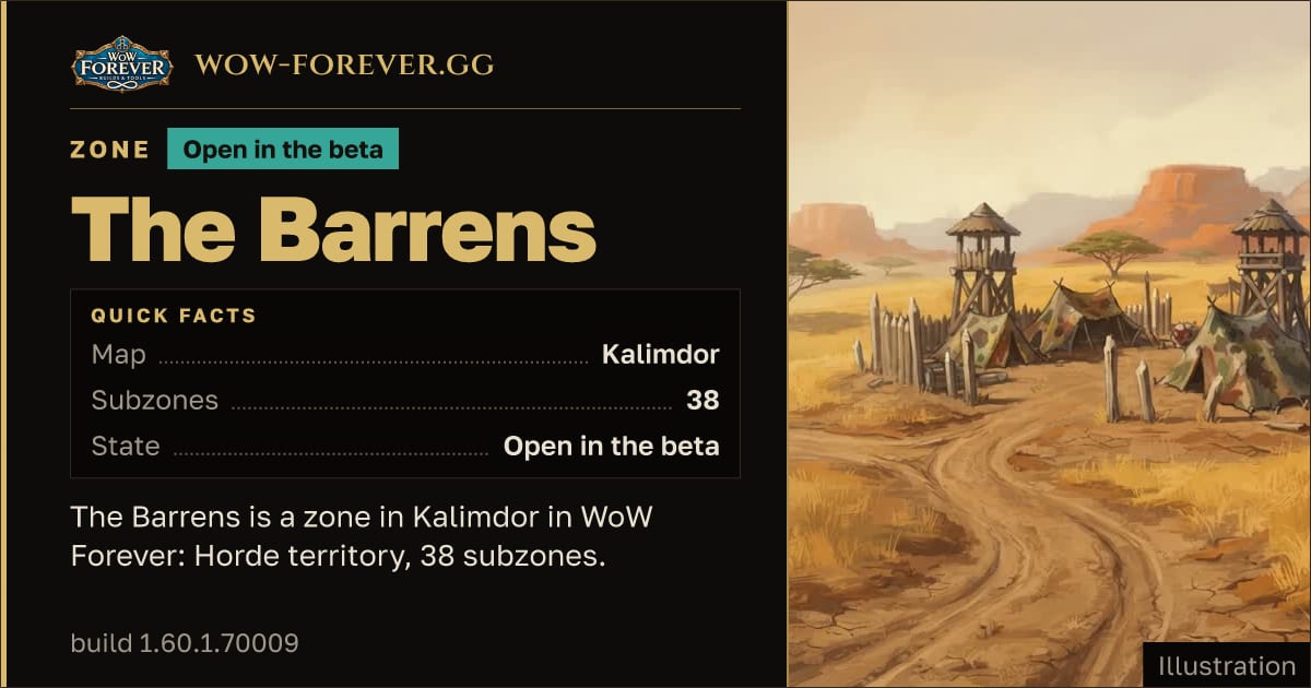 The preview card for The Barrens - Zone in Kalimdor