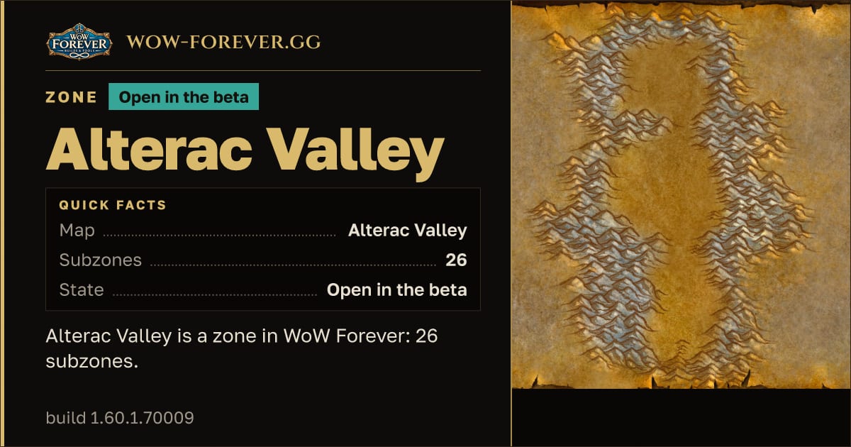 The preview card for Alterac Valley - WoW Forever Zone