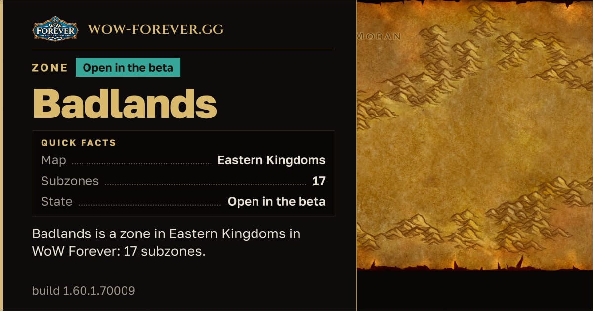The preview card for Badlands - Zone in Eastern Kingdoms