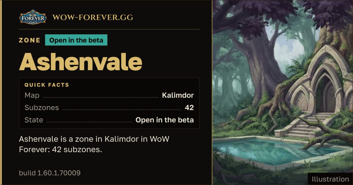 The preview card for Ashenvale - Zone in Kalimdor